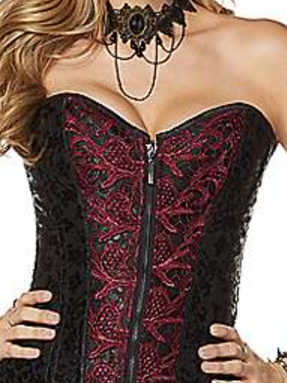 Spirit Halloween Black Corset with Red Lace Panel Small Nwt